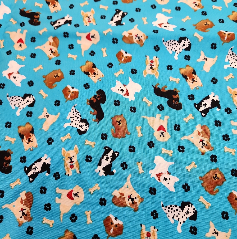 Blue Puppy Pattern Pet Fabric - Dog Print for Crafts